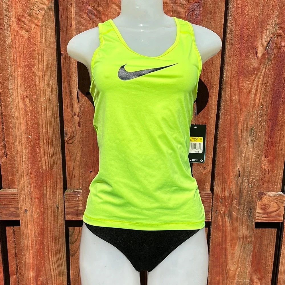Nike Pro Dri-FIT Volt Neon Yellow Mesh Racerback Tank Top Size Small